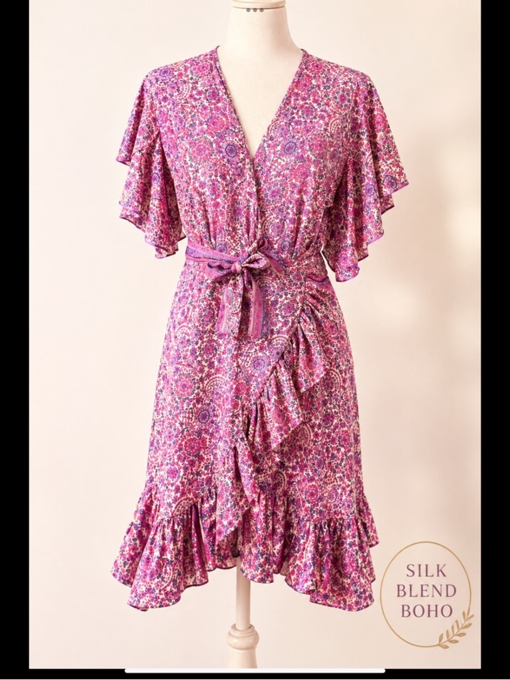 Perry Walker Collective Silk Blend Boho Wrap Ruffle Dress Size 3 M 8-10